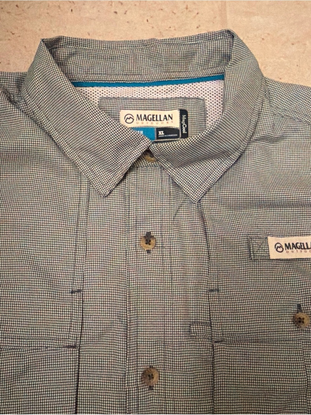 Magellan Outdoor Men's XL Gray Micro-Check Button up Shirt Angler fit Mag cool